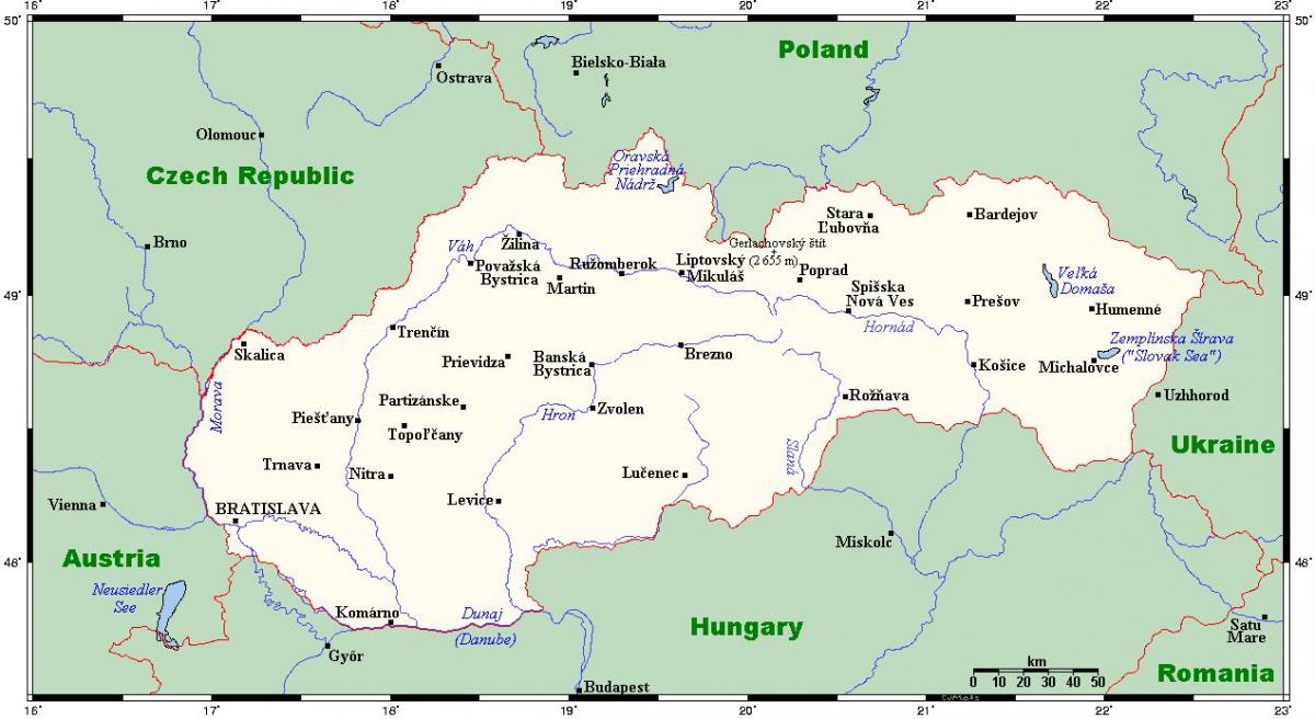 harta de Slovacia, cu orașe